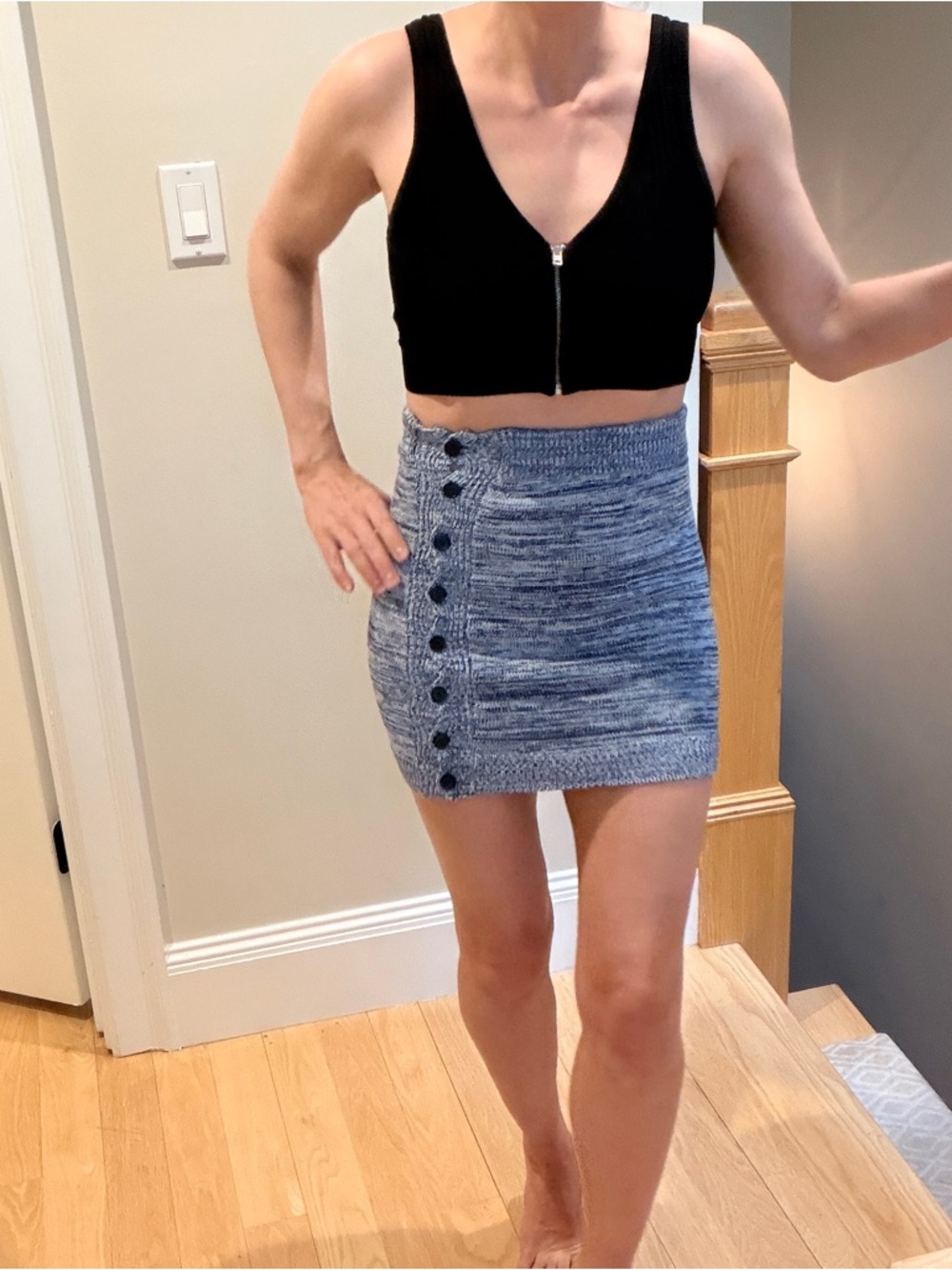Madhappy Gray Marled Knit Button-Front Mini Skirt